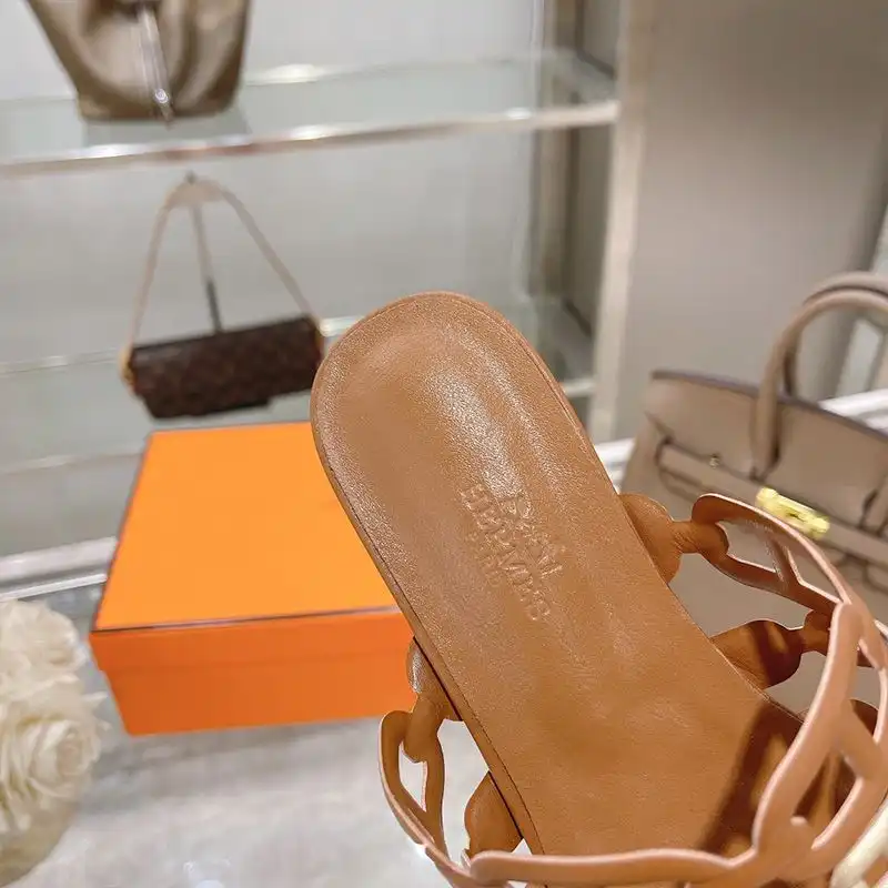 Affordable Hermes Thalassa Slides Women Nappa Leather In Brown Gold 0124