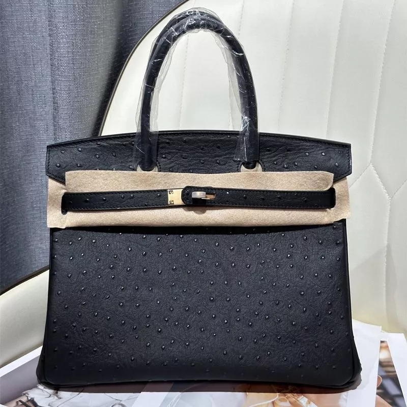 Affordable Hermes Birkin Bag Ostrich Leather Gold Hardware In Black 0120