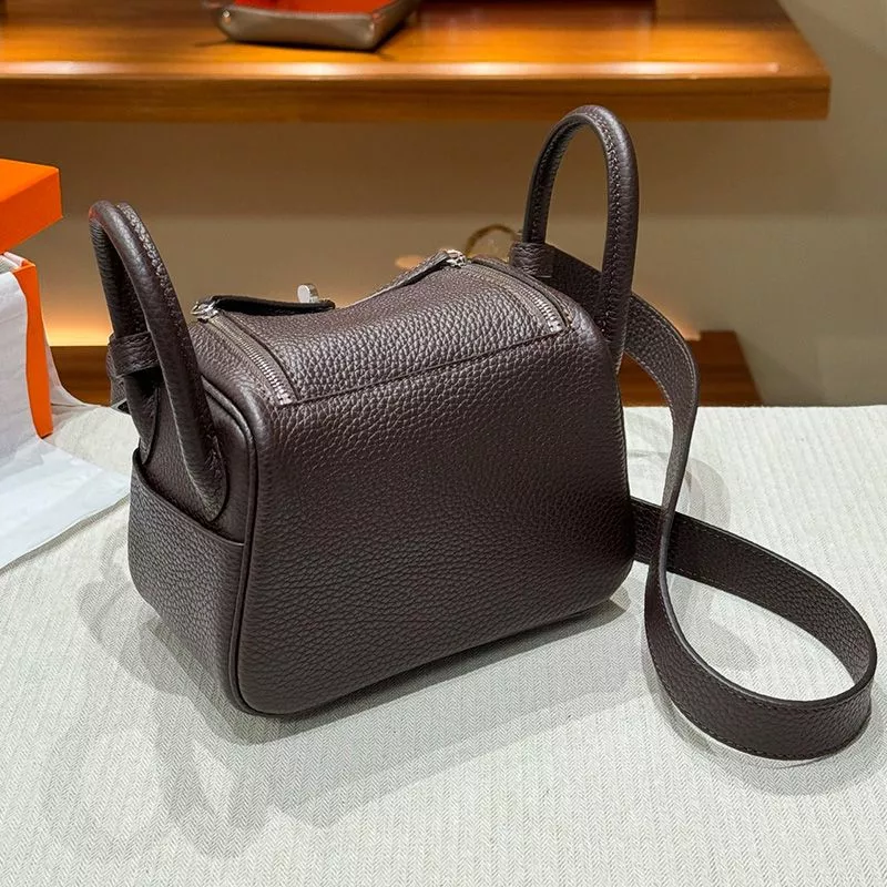 Affordable Hermes Mini Lindy Bag Togo Leather Palladium Hardware In Coffee 0112