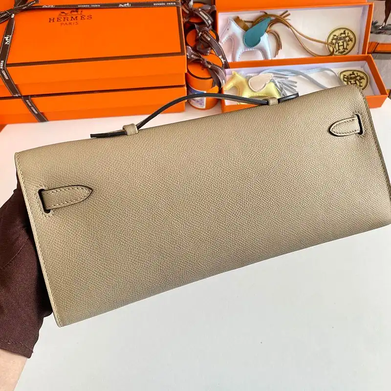 Affordable Hermes Kelly Cut Clutch Epsom Leather Palladium Hardware In Grey 0125