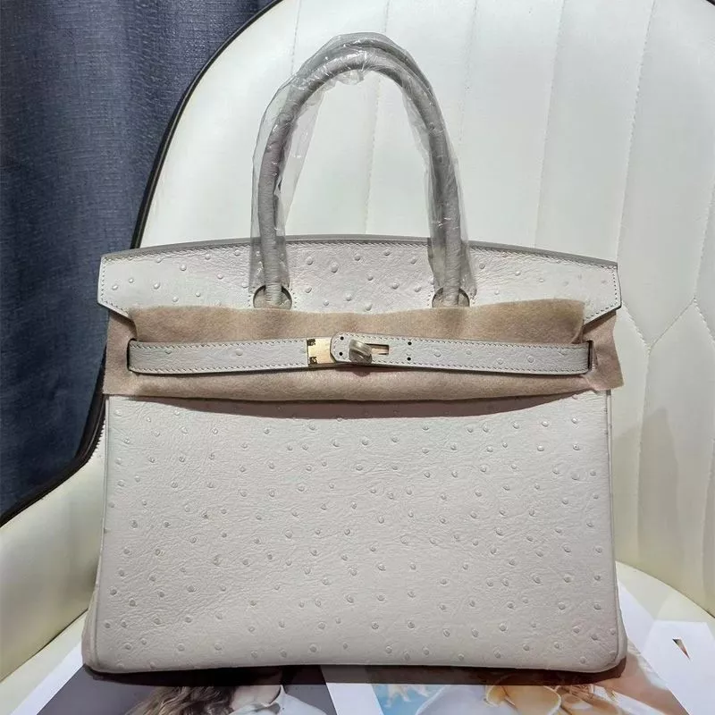 Affordable Hermes Birkin Bag Ostrich Leather Gold Hardware In White 0120