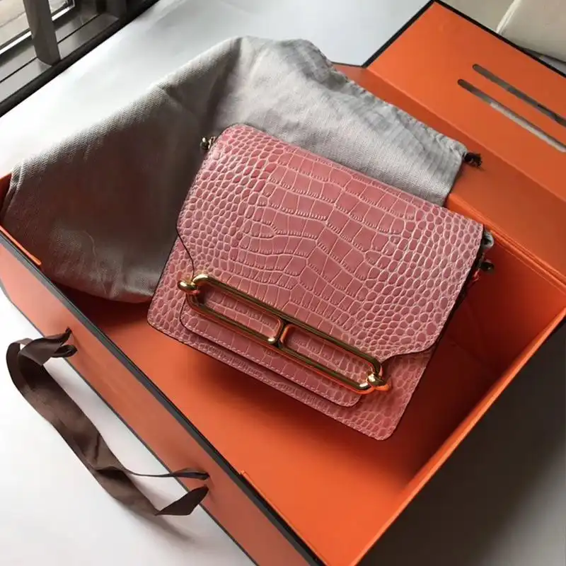 Cheap Hermes Roulis Bag Alligator Leather Gold Hardware In Pink 0130