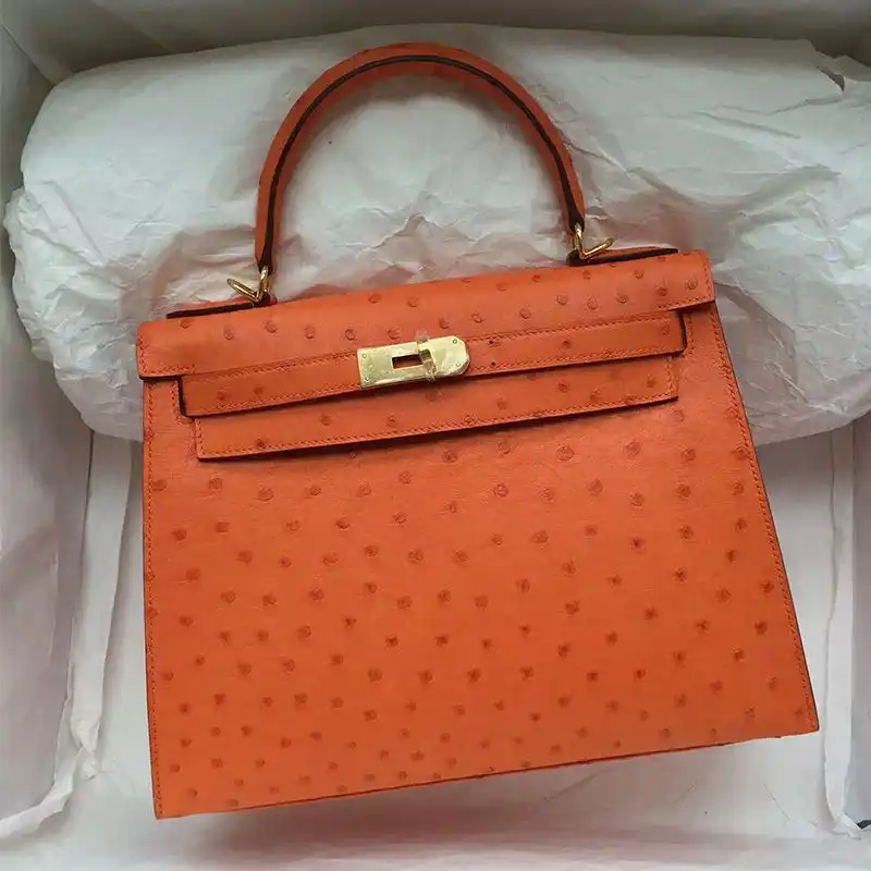 Cheap Hermes Kelly Bag Ostrich Leather Gold Hardware In Orange 0128