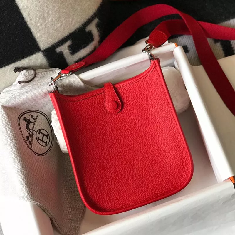 Cheap Hermes Mini Evelyne Bag Clemence Leather Palladium Hardware In Red 0118