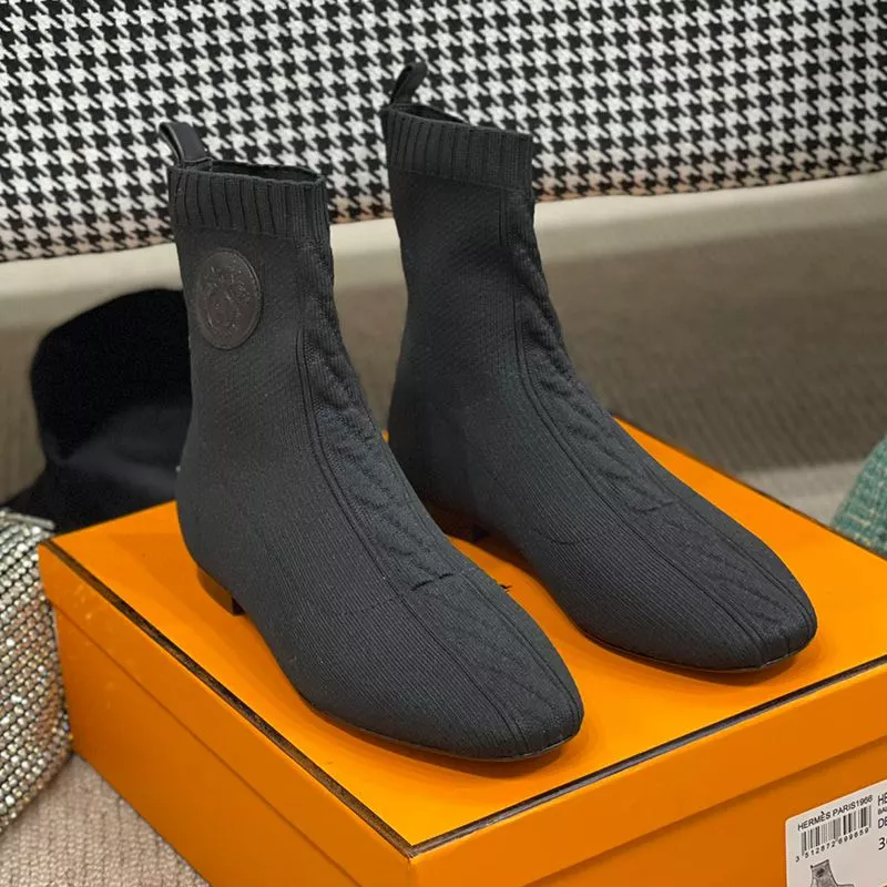 Affordable Hermes Duo Ankle Boots Women Knit In Black 0115