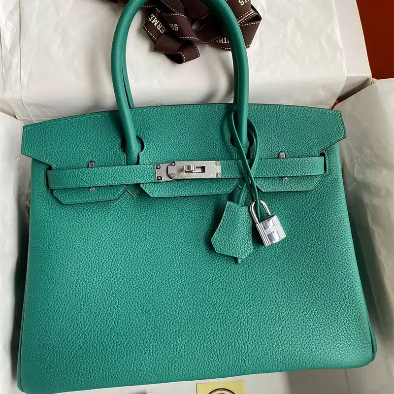 Hermes Birkin Bag Togo Leather Palladium Hardware In Malachite Green 0126