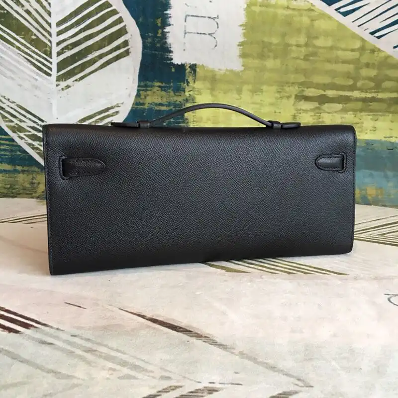 Affordable Hermes Kelly Cut Clutch Epsom Leather Palladium Hardware In Black 0125