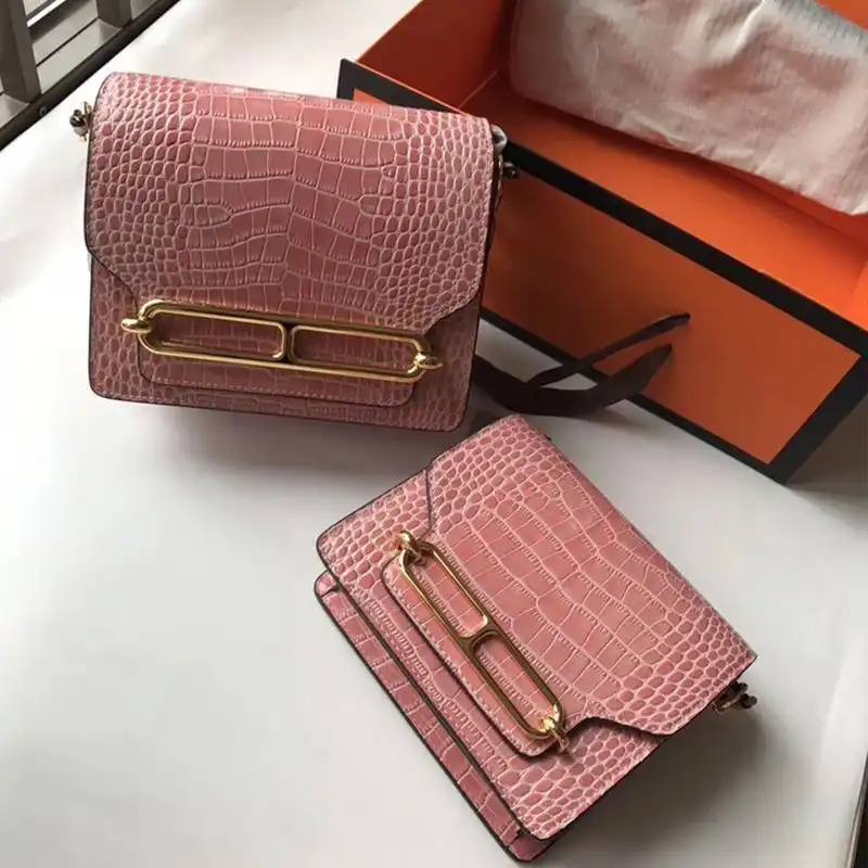 Cheap Hermes Roulis Bag Alligator Leather Gold Hardware In Pink 0130