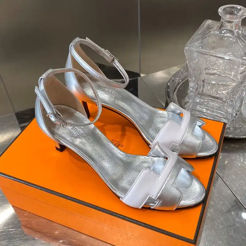 Hermes Premiere 70 Sandals Women Calfskin In Silver White 0124