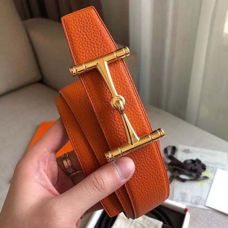 Hermes H Hippique Buckle 38MM Reversible Belt Togo Leather In Orange 0112