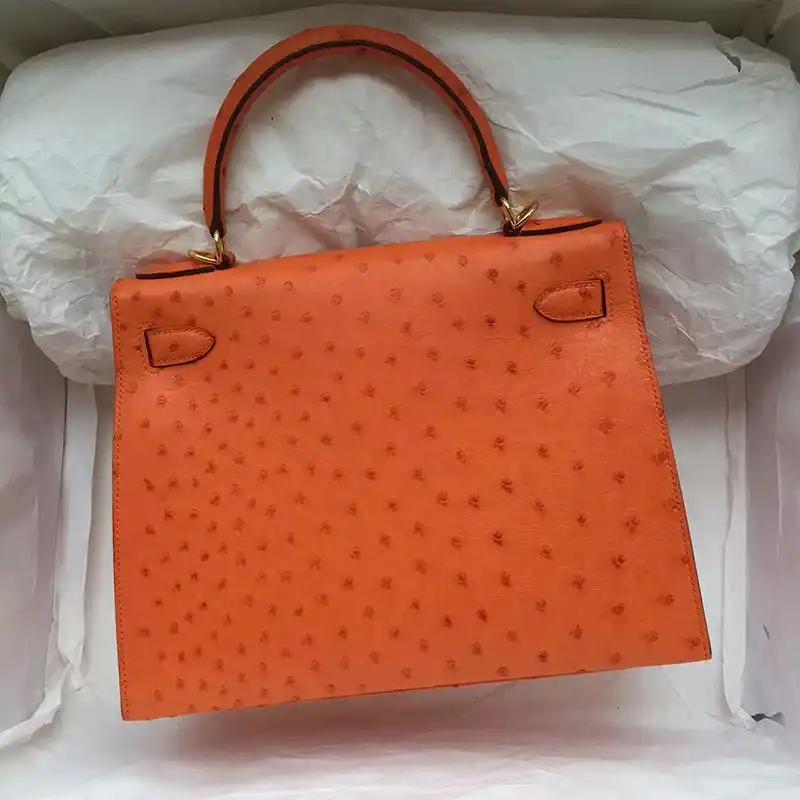 Cheap Hermes Kelly Bag Ostrich Leather Gold Hardware In Orange 0128