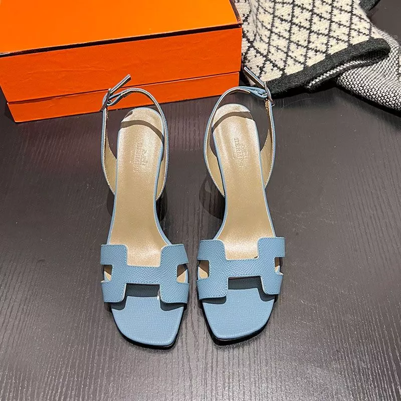 Affordable Hermes Eternite 95 Slingback Sandals Women Grained Calfskin In Blue 0115