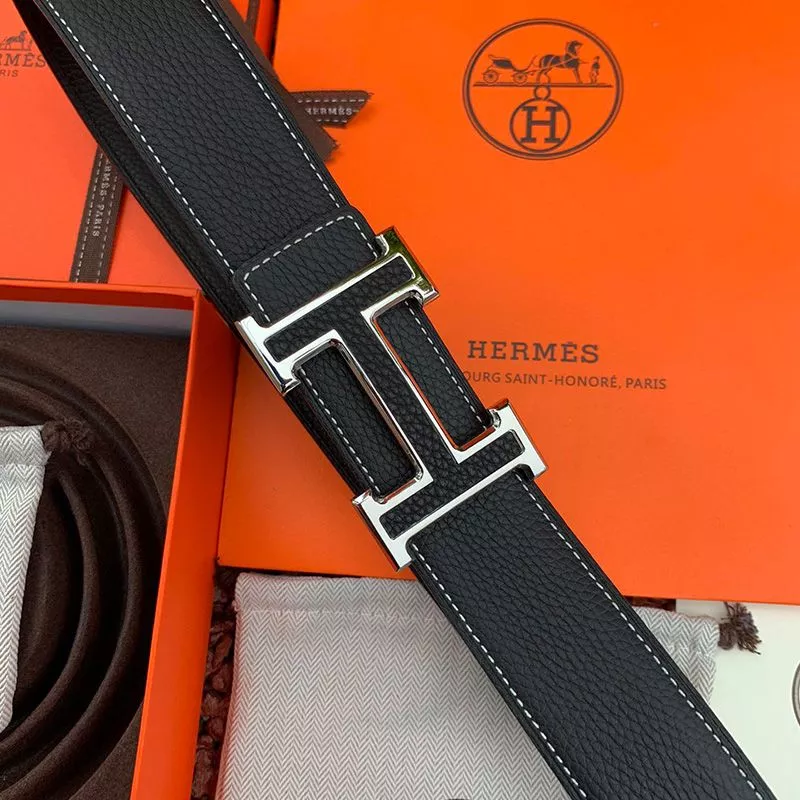 Cheap Hermes H Leather Buckle 38MM Reversible Belt Togo Leather In Black Silver 0113