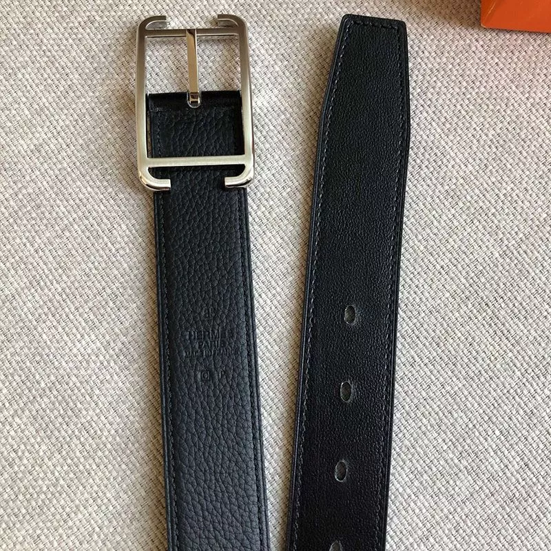 Affordable Hermes Society Buckle 32MM Reversible Belt Togo Leather In Black 0113