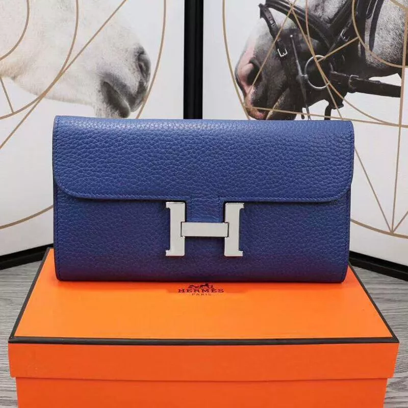 Hermes Constance Wallet Epsom Leather Palladium Hardware In Blue 0112