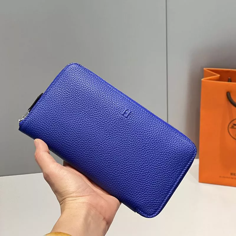 Hermes Azap Wallet Togo Leather Palladium Hardware In Blue 0112