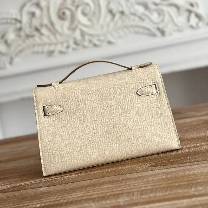 Cheap Hermes Kelly Pochette Epsom Leather Gold Hardware In Beige 0128