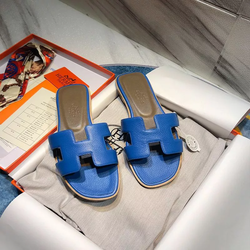 Affordable Hermes Oran Slides Women Calf Leather In Dark Blue 0117