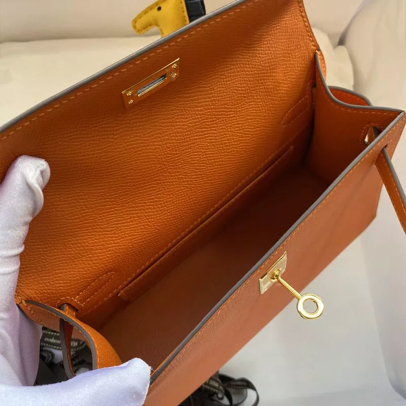 Affordable Hermes Kelly Pochette Epsom Leather Gold Hardware In Orange 0114