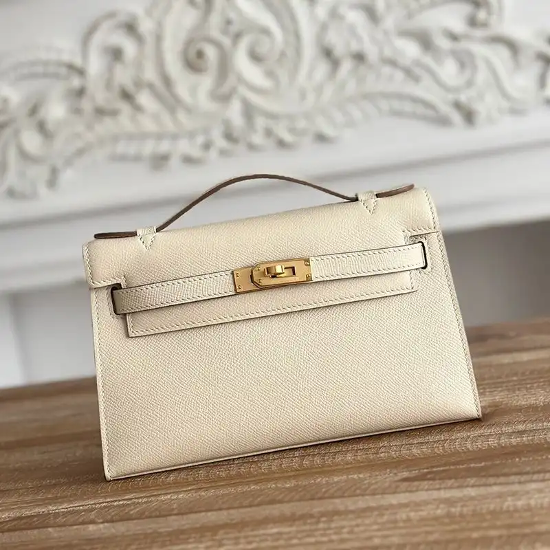 Cheap Hermes Kelly Pochette Epsom Leather Gold Hardware In Beige 0128