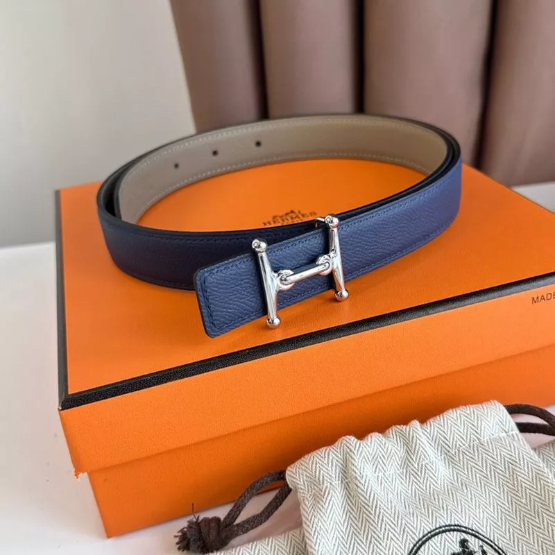 Hermes Mors H 24 Reversible Belt Leather In Blue Grey 0113