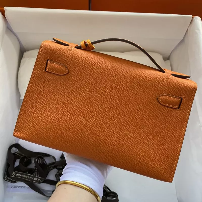 Affordable Hermes Kelly Pochette Epsom Leather Gold Hardware In Orange 0114