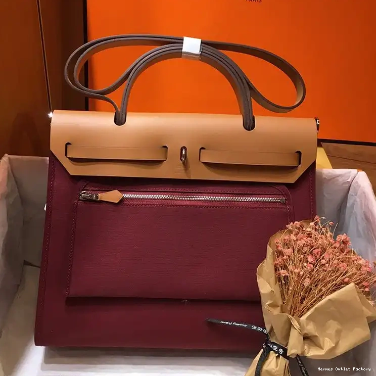 Affordable Hermes In Burgundy Bag Hardware Brown Canvas Palladium Herbag 0220