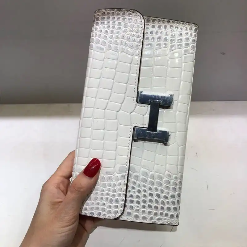 Affordable Hermes Constance Wallet Alligator Leather Palladium Hardware In White 0201