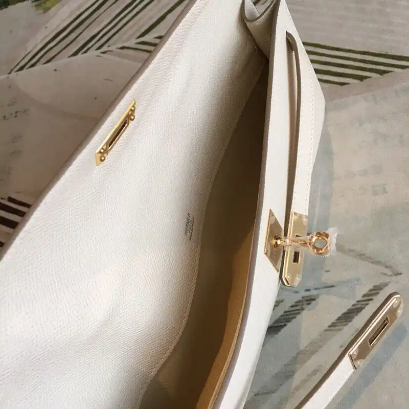 Affordable Hermes Kelly Cut Clutch Epsom Leather Gold Hardware In White 0201