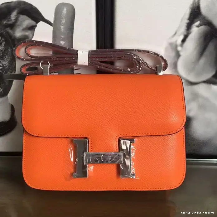 Cheap Constance In Orange Leather Hardware Hermes Palladium Epsom Bag 0219