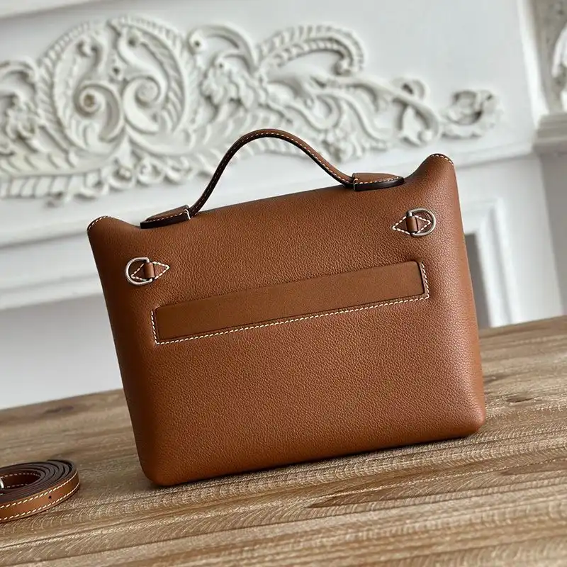 Affordable Hermes Mini 24 24 Bag Evercolor Swift Leather Palladium Hardware In Brown White 0202