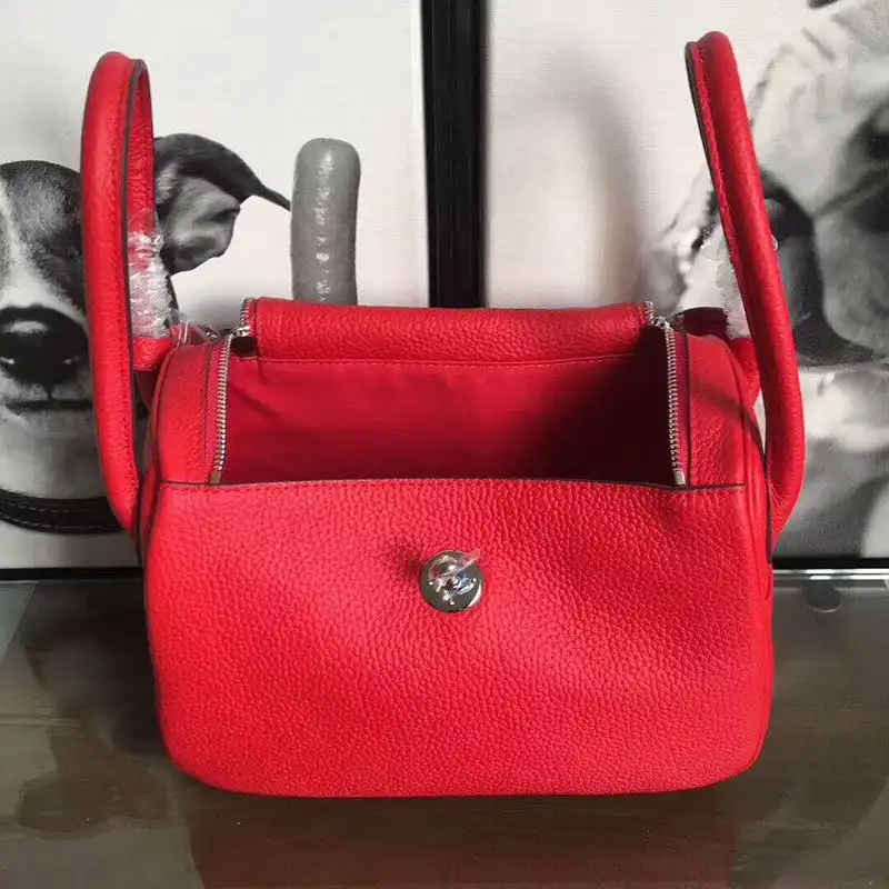 Affordable Hermes Lindy Bag Clemence Leather Palladium Hardware In Red 0204