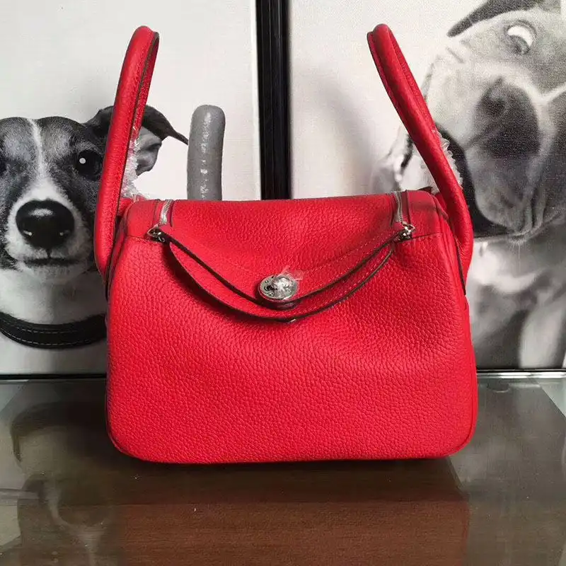 Affordable Hermes Lindy Bag Clemence Leather Palladium Hardware In Red 0204