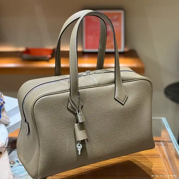 Affordable Travel Grey Leather Clemence Bag Hardware In Hermes Palladium Victoria 0213