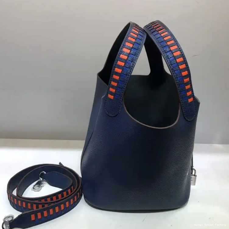 Affordable Navy Hardware Picotin Epsom Palladium Lock Leather Hermes In Blue Tressage Bag 0210