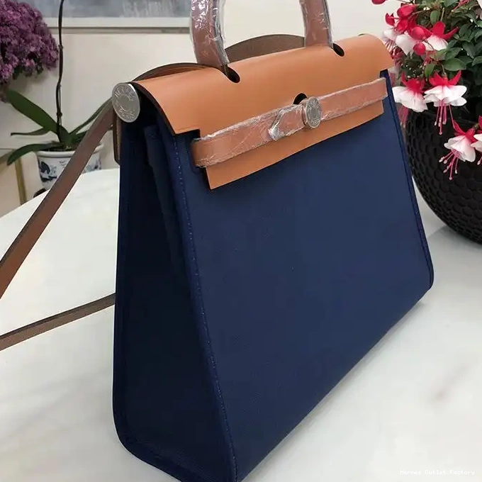 Affordable Hermes Navy Palladium In Canvas Herbag Brown Hardware Blue Bag 0217