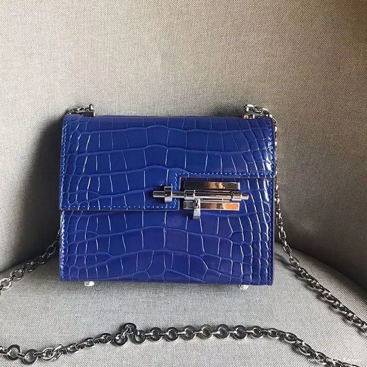 Affordable Bag Alligator Palladium Blue Chaine Mini In Hardware Leather Verrou Hermes 0208