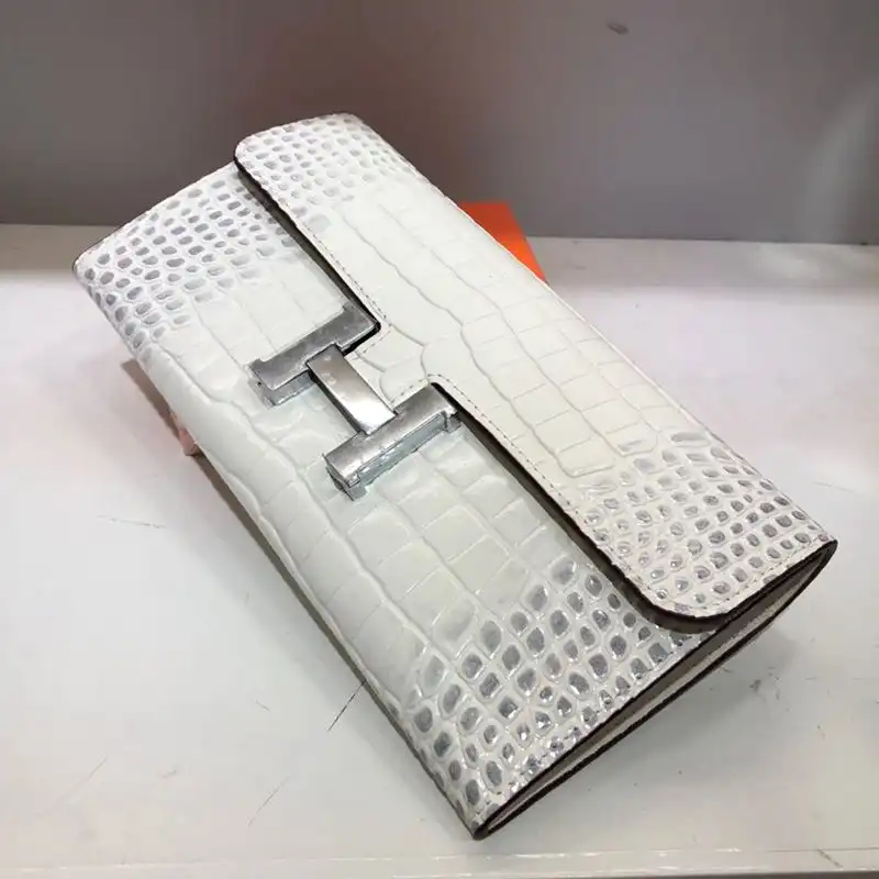 Affordable Hermes Constance Wallet Alligator Leather Palladium Hardware In White 0201