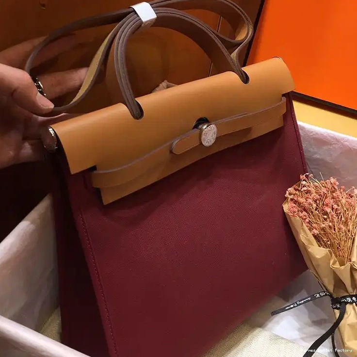 Affordable Hermes In Burgundy Bag Hardware Brown Canvas Palladium Herbag 0220