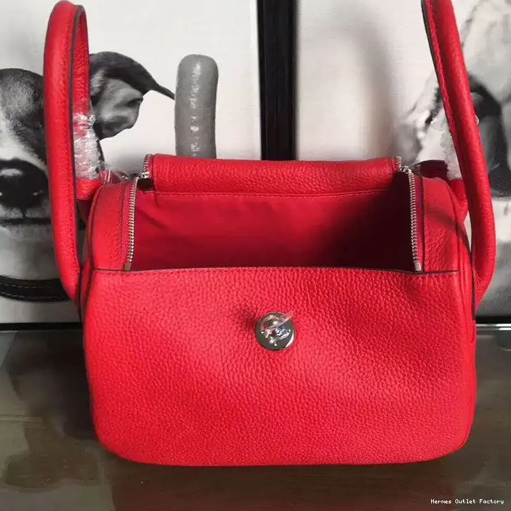 Affordable Leather Clemence Hardware Hermes In Red Palladium Lindy Bag 0210