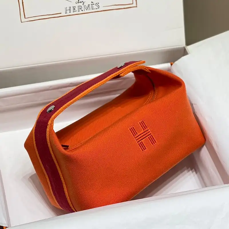 Cheap Hermes Trousse Bride-A-Brac Case Canvas Palladium Hardware In Orange Red 0202