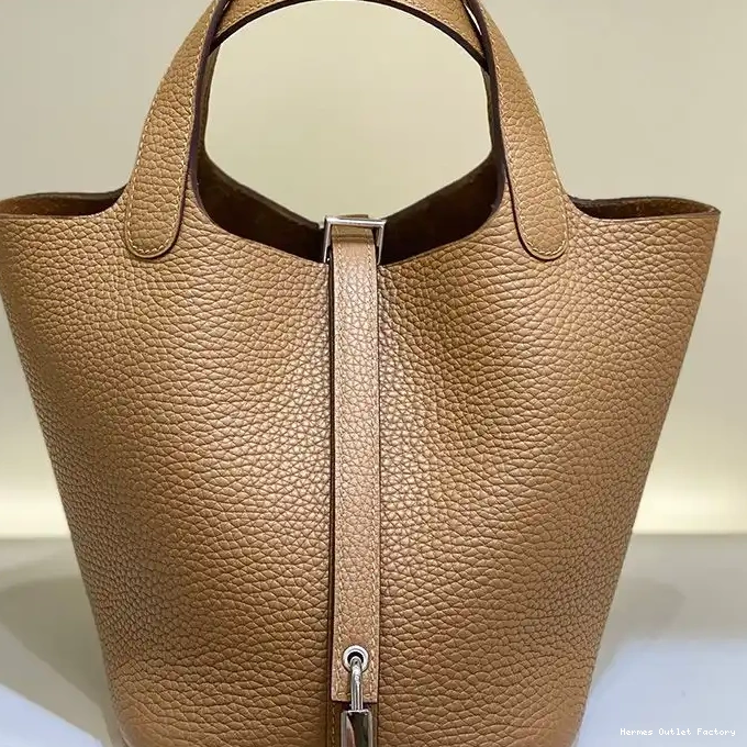 Affordable Picotin Hermes Lock Leather In Gold Taupe Clemence Hardware Bag Palladium 0218