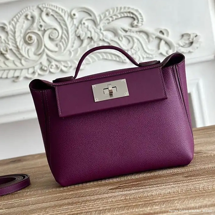 Cheap Mini Leather Hermes Swift Hardware 24 Purple Evercolor In Palladium Bag 24 0214