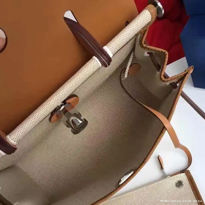 Affordable Bag Brown Hardware Palladium Herbag In Canvas Beige Hermes 0210