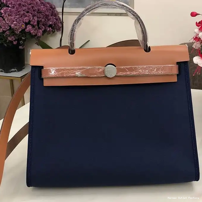 Affordable Hermes Navy Palladium In Canvas Herbag Brown Hardware Blue Bag 0217