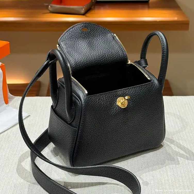 Affordable Hardware Mini Hermes Leather Black Gold In Bag Lindy Togo 0210