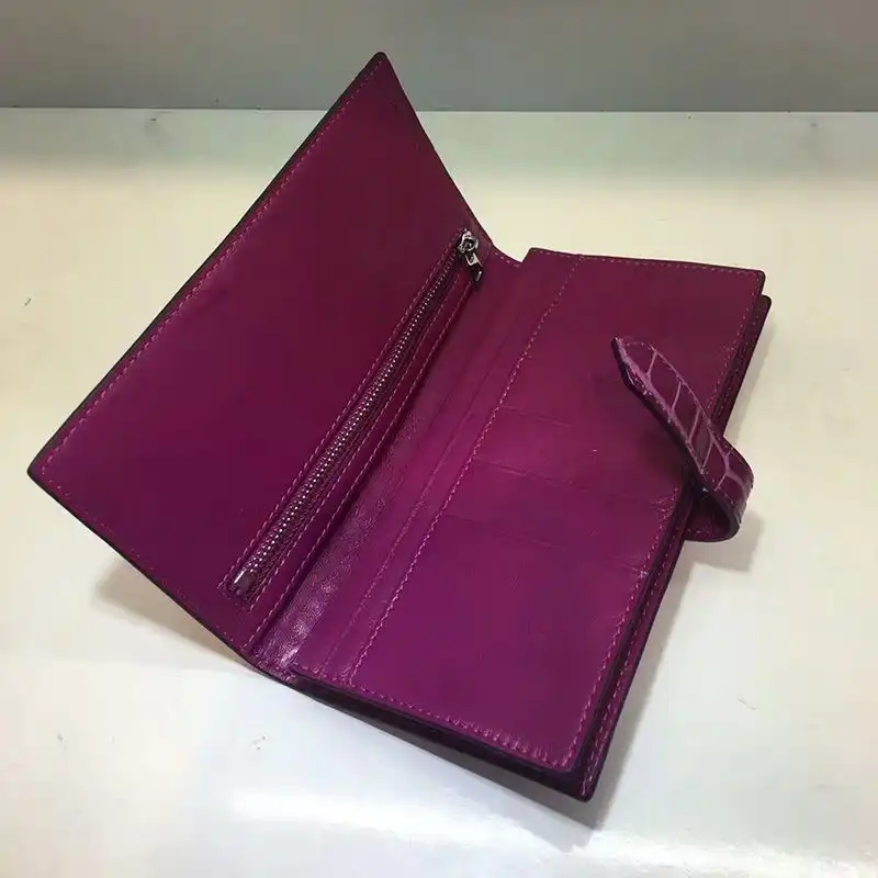 Cheap Hermes Bearn Wallet Alligator Leather Palladium Hardware In Purple 0201