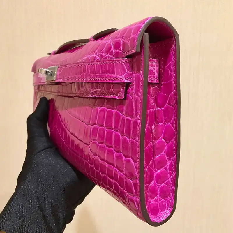 Affordable Hermes Kelly Cut Clutch Shinny Crocodile Leather palladium Hardware In Purple 0201