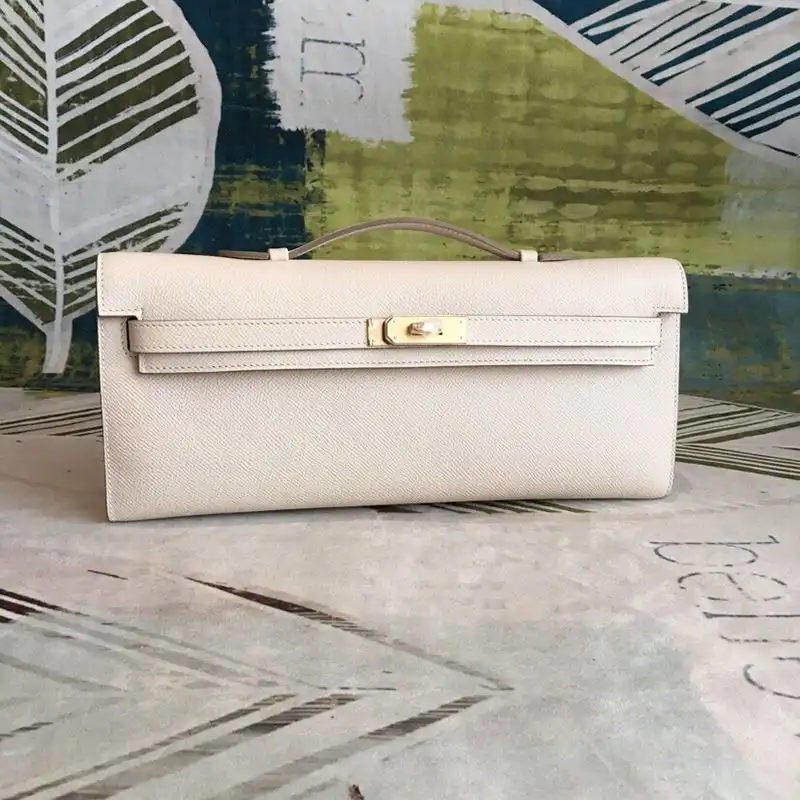 Affordable Hermes Kelly Cut Clutch Epsom Leather Gold Hardware In White 0201