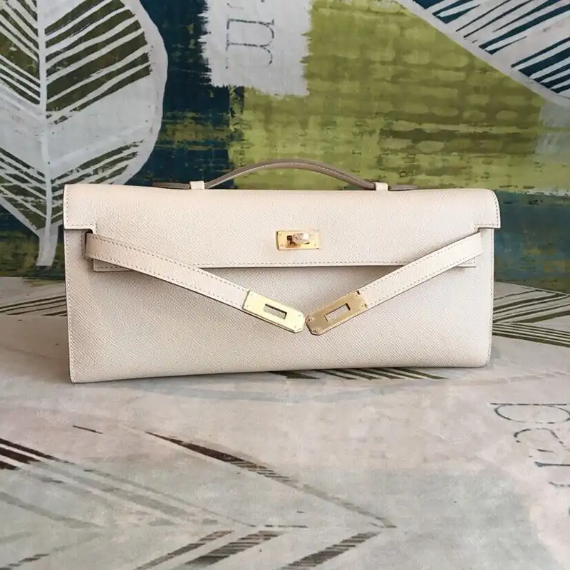 Affordable Hermes Kelly Cut Clutch Epsom Leather Gold Hardware In White 0201